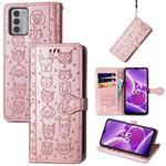 For Nokia G42 Cat and Dog Embossed Leather Phone Case(Rose Gold)