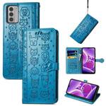 For Nokia G42 Cat and Dog Embossed Leather Phone Case(Blue)