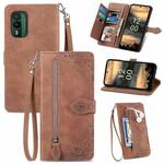 For Nokia XR21 Embossed Flower Zipper Leather Phone Case(Brown)
