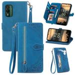 For Nokia XR21 Embossed Flower Zipper Leather Phone Case(Blue)