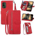For Nokia XR21 Embossed Flower Zipper Leather Phone Case(Red)