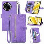 For Realme 11 5G Global Embossed Flower Zipper Leather Phone Case(Purple)