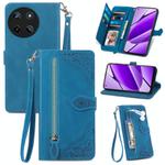 For Realme 11 4G Global Embossed Flower Zipper Leather Phone Case(Blue)