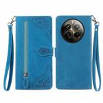For Realme 12 Pro+ Embossed Flower Zipper Leather Phone Case(Blue)