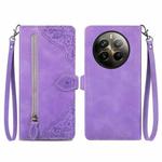 For Realme 12 Pro+ Embossed Flower Zipper Leather Phone Case(Purple)