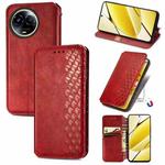For Realme 11 5G Global Cubic Grid Pressed Magnetic Leather Phone Case(Red)