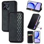 For Realme C53 Cubic Grid Pressed Magnetic Leather Phone Case(Black)
