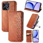 For Realme C53 Cubic Grid Pressed Magnetic Leather Phone Case(Brown)