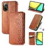 For  Realme C67 4G Cubic Grid Pressed Magnetic Leather Phone Case(Brown)