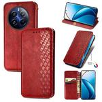 For Realme 12 Pro Cubic Grid Pressed Magnetic Leather Phone Case(Red)