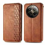 For Realme 12 Pro+ Cubic Grid Pressed Magnetic Leather Phone Case(Brown)