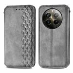 For Realme 12 Pro+ Cubic Grid Pressed Magnetic Leather Phone Case(Grey)