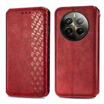 For Realme 12 Pro+ Cubic Grid Pressed Magnetic Leather Phone Case(Red)