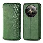 For Realme 12 Pro+ Cubic Grid Pressed Magnetic Leather Phone Case(Green)