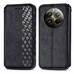 For  Realme 12+ Cubic Grid Pressed Magnetic Leather Phone Case(Black)