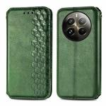 For  Realme 12+ Cubic Grid Pressed Magnetic Leather Phone Case(Green)