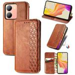 For vivo Y78 Cubic Grid Pressed Magnetic Leather Phone Case(Brown)