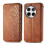 For OnePlus 12 Cubic Grid Pressed Magnetic Leather Phone Case(Brown)