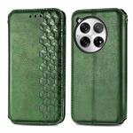 For OnePlus 12 Cubic Grid Pressed Magnetic Leather Phone Case(Green)