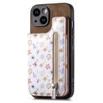 For iPhone 14 Retro Painted Zipper Wallet Back Phone Case(Brown)