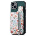 For iPhone 14 Plus Retro Painted Zipper Wallet Back Phone Case(Green)