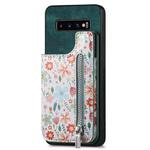 For Samsung Galaxy S10+ Retro Painted Zipper Wallet Back Phone Case(Green)