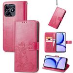 For Realme C53 Four-leaf Clasp Embossed Buckle Leather Phone Case(Red)