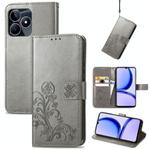 For Realme C53 Four-leaf Clasp Embossed Buckle Leather Phone Case(Grey)