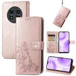 For Ulefone Note 15 Four-leaf Clasp Embossed Buckle Leather Phone Case(Rose Gold)