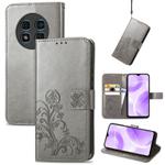 For Ulefone Note 15 Four-leaf Clasp Embossed Buckle Leather Phone Case(Grey)