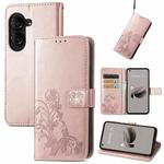 For ASUS Zenfone 10 Four-leaf Clasp Embossed Buckle Leather Phone Case(Rose Gold)