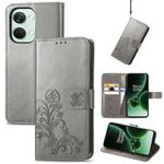 For OnePlus Nord 3 Four-leaf Clasp Embossed Buckle Leather Phone Case(Grey)