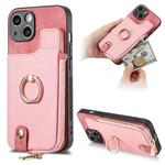 For iPhone 15 Plus Cross Leather Ring Vertical Zipper Wallet Back Phone Case(Pink)