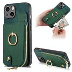 For iPhone 14 Cross Leather Ring Vertical Zipper Wallet Back Phone Case(Green)