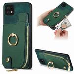 For Samsung Galaxy A22 5G Cross Leather Ring Vertical Zipper Wallet Back Phone Case(Green)