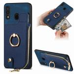 For Samsung Galaxy A30 Cross Leather Ring Vertical Zipper Wallet Back Phone Case(Blue)