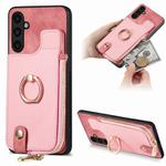 For Samsung Galaxy A54 5G Cross Leather Ring Vertical Zipper Wallet Back Phone Case(Pink)