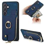 For Samsung Galaxy S24+ 5G Cross Leather Ring Vertical Zipper Wallet Back Phone Case(Blue)