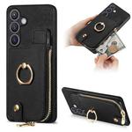 For Samsung Galaxy S24+ 5G Cross Leather Ring Vertical Zipper Wallet Back Phone Case(Black)