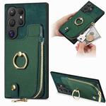For Samsung Galaxy S24 Ultra 5G Cross Leather Ring Vertical Zipper Wallet Back Phone Case(Green)