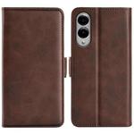 For Samsung Galaxy S25 Edge 5G Dual-side Magnetic Buckle Horizontal Flip Leather Phone Case(Brown)