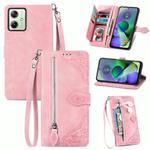 For Motorola Moto  G54 5G Embossed Flower Zipper Leather Phone Case(Pink)