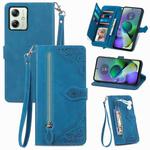 For Motorola Moto  G54 5G Embossed Flower Zipper Leather Phone Case(Blue)