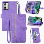 For Motorola Moto  G54 5G Embossed Flower Zipper Leather Phone Case(Purple)