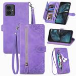 For  Motorola Moto  G14 Embossed Flower Zipper Leather Phone Case(Purple)