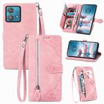 For Motorola Moto  Edge 40 Neo Embossed Flower Zipper Leather Phone Case(Pink)