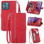 For Motorola Moto G84 Embossed Flower Zipper Leather Phone Case(Red)