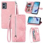 For Motorola Moto G 5G 2023 Embossed Flower Zipper Leather Phone Case(Pink)