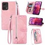 For Motorola  Moto G24 Embossed Flower Zipper Leather Phone Case(Pink)