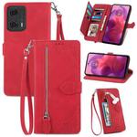 For Motorola  Moto G24 Embossed Flower Zipper Leather Phone Case(Red)